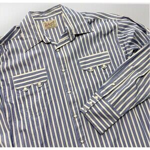 Rockmount RanchWear Shirt Mens XXL Slim Blue Stripe Sawtooth Pearl Snap Western